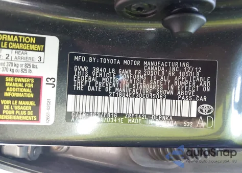 2013 Toyota Corolla Le z USA, uszkodzony, nr VIN 2T1BU4EE3DC015063